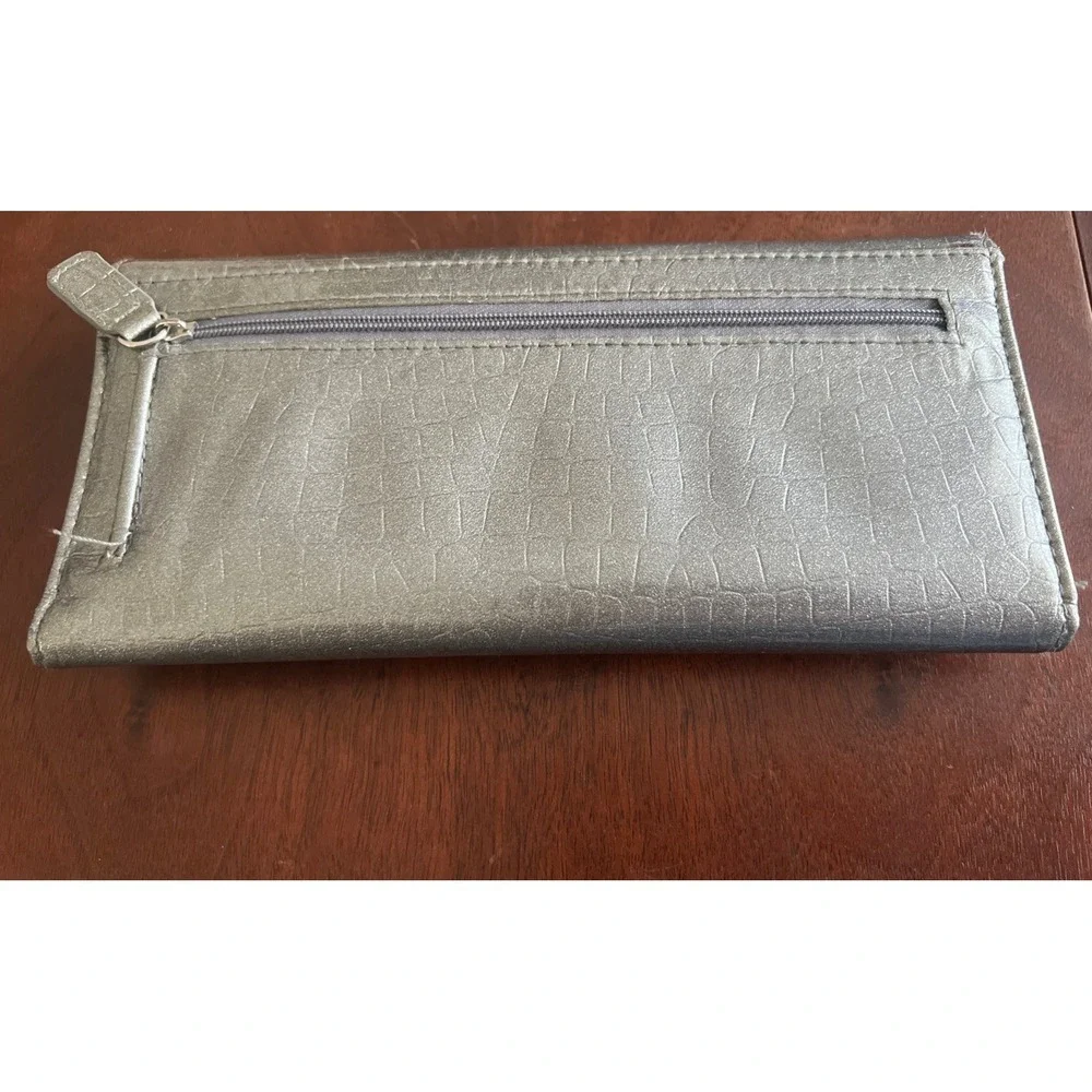 Silver Unlisted Kenneth Cole urban organizer clutch wallet faux leather exterior
